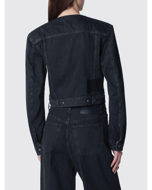 Haikure Blue Cropped Cotton Denim Jacket With Padded Shoulders