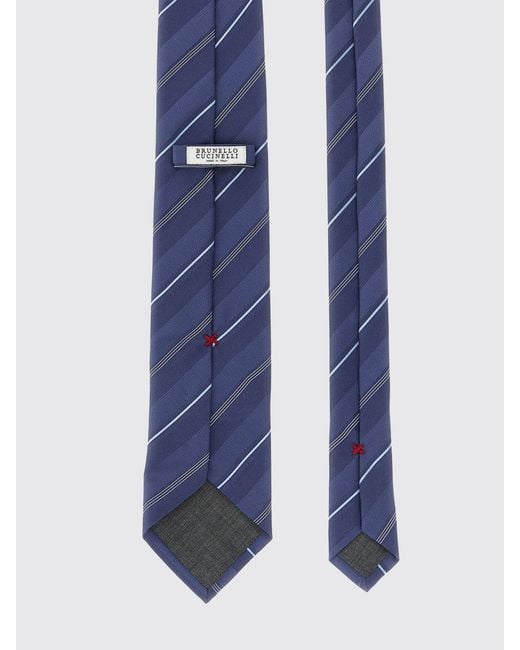 Brunello Cucinelli Blue Regimental Silk Tie for men