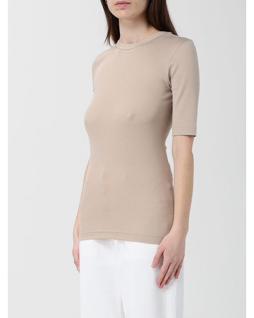Brunello Cucinelli Natural Cotton T-Shirt With Nickel-Free Monile