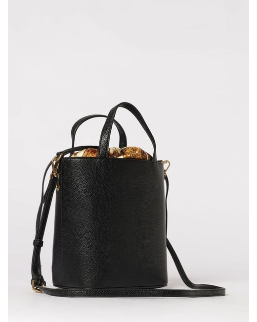 Just Cavalli Black Grained Faux Leather Bucket Bag With Metal Eyelets