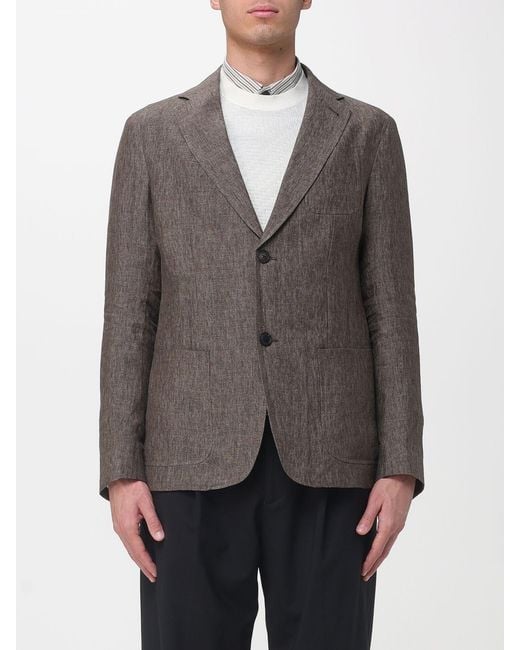 Emporio Armani Gray Single-Breasted Linen Blazer for men
