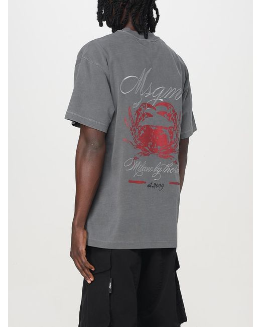 MSGM Gray Short Sleeve Crew Neck Graphic Tee for men