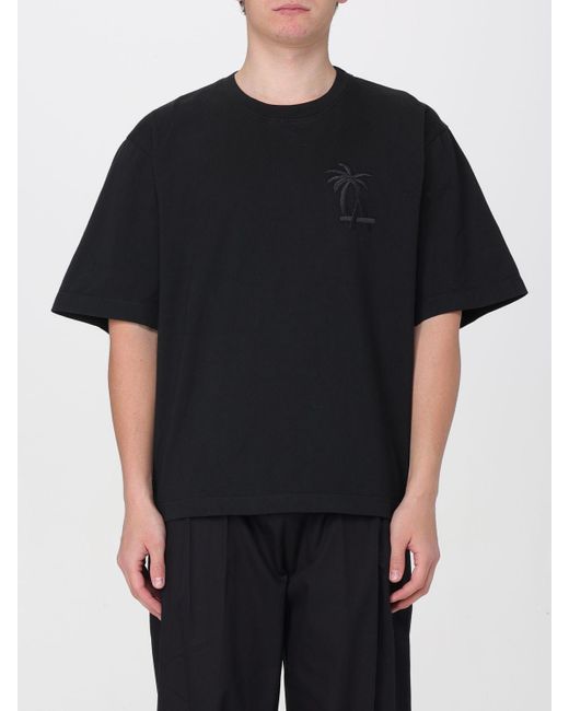 T-shirt in cotone con logo ricamato di Laneus in Black da Uomo