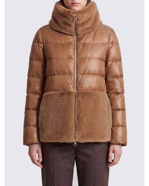 Herno Brown Short Ultralight Nylon Down Jacket With Faux Fur Details