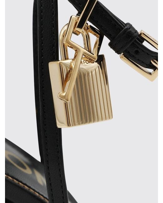 Tom Ford Black Padlock Leather Sandals With Stiletto Heel And Lock Detail