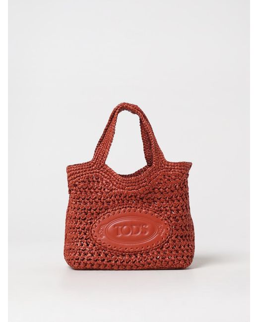 Tod's Red Crochet Raffia And Leather Bag