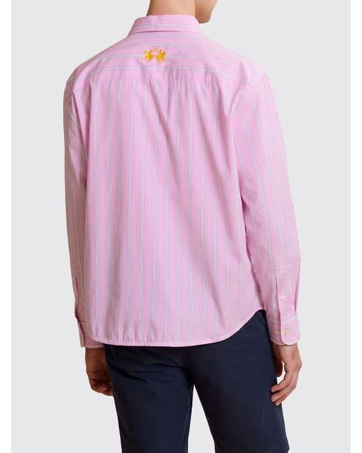 La Martina Pink Striped Long-Sleeved Cotton Shirt for men