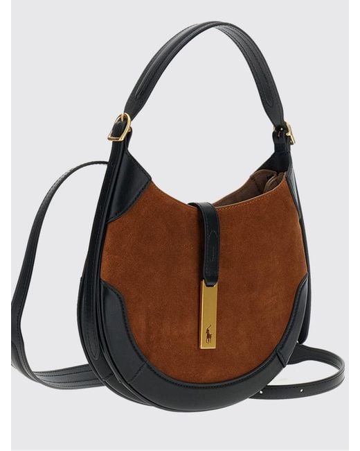 Polo Ralph Lauren Brown Leather And Suede Shoulder Bag With Removable Strap