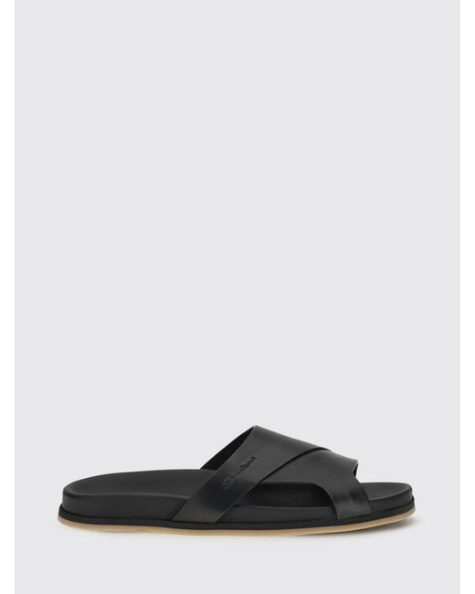 Santoni Black Leather Sandal for men
