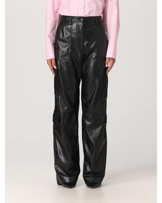 MSGM Black Pants In Synthetic Leather