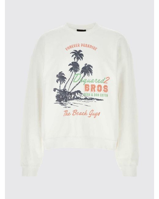DSquared² Bedrucktes Baumwoll-Rundhalsshirt in White für Herren