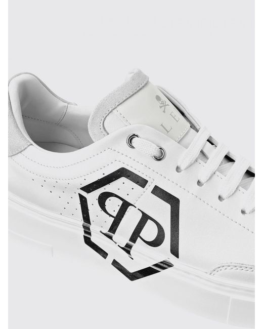 Philipp Plein White Monogram Calf Leather Low-Top Sneakers With Hexagon Logo for men