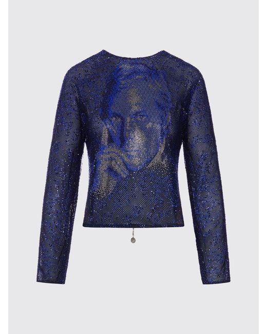 Giorgio Armani Blue Long-Sleeved Polyamide Evening Top With Rhinestones