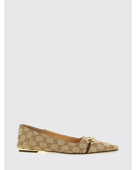 Gucci Natural Vittoria Cotton Blend Ballerinas With Gg Jacquard Monogram