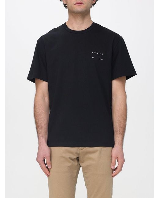 Hogan Black Cotton T-Shirt With Logo for men