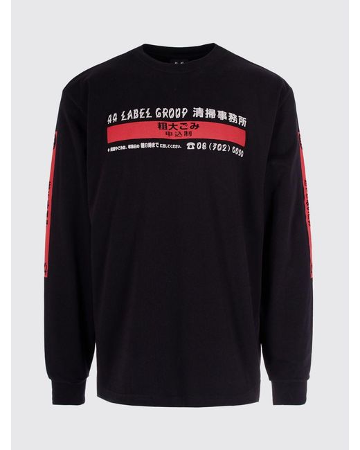 44 Label Group Black Printed Cotton Crewneck Sweatshirt for men