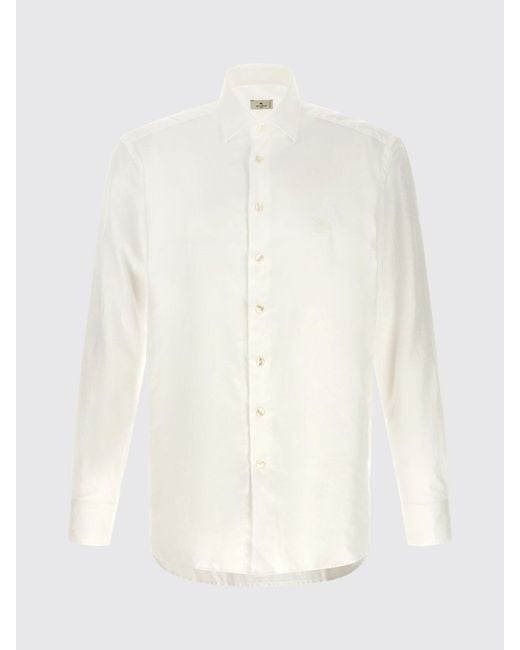 Etro White Cotton Shirt With Paisley Print for men