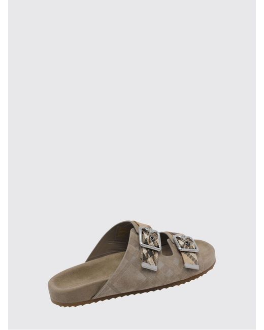 Burberry Natural Urchin Check Embossed Suede Sandals for men