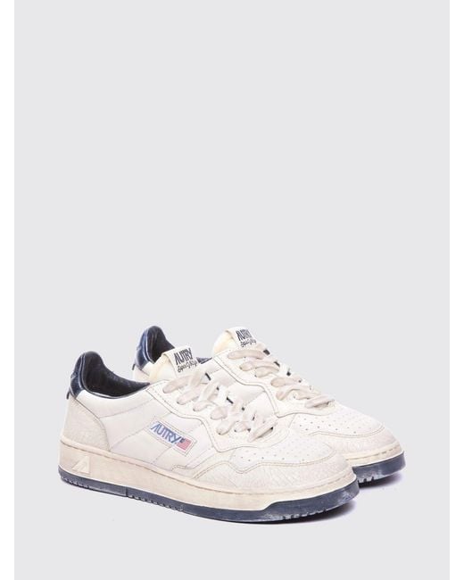 Autry White Medalist Low Super Vintage Calfskin Sneakers With Worn Effect for men