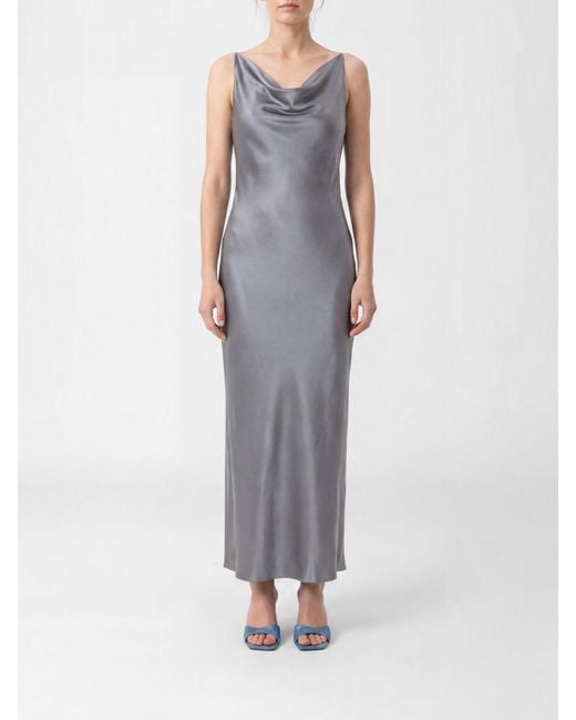 Patrizia Pepe Gray Silk Slip Dress With Rhinestones