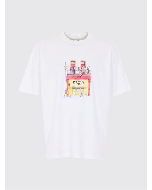 Drole de Monsieur White Printed Cotton Crew Neck T-Shirt for men