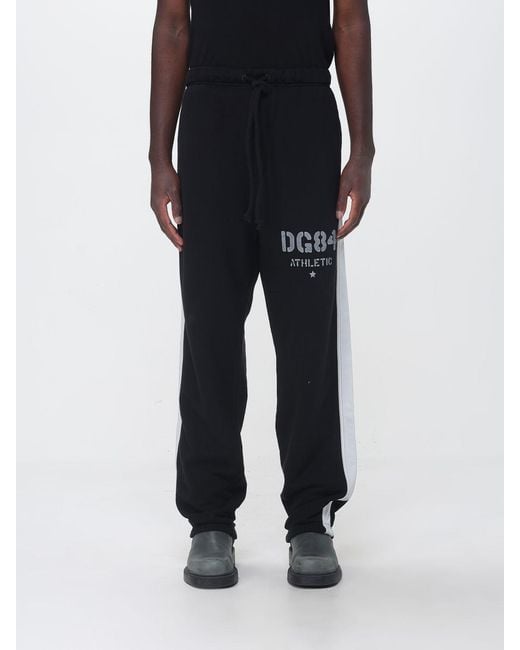 Dolce & Gabbana Black Dolce &Amp Gabbana Cotton Jogging Trousers With Elasticated Waist And Contrast Logo for men