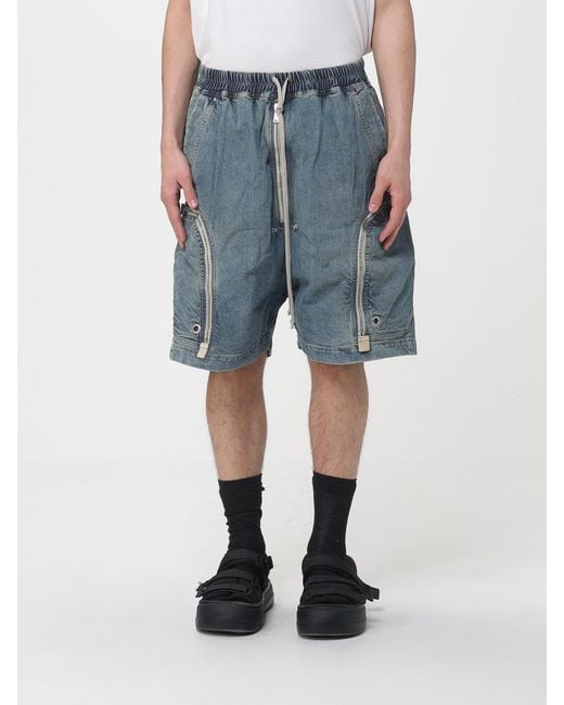 Rick Owens Blue Bauhaus Denim Shorts for men