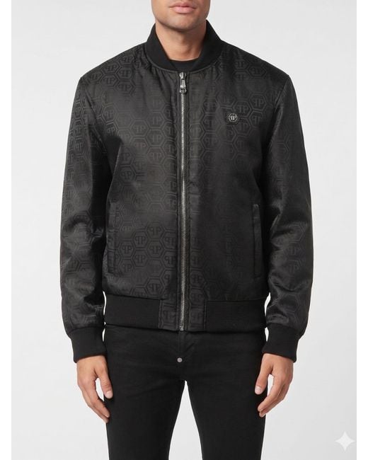 Philipp Plein Black Nylon Bomber Jacket Pp for men