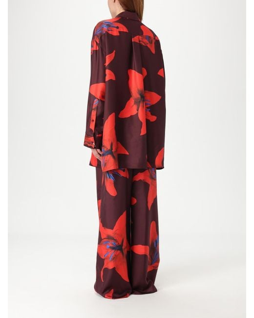 McQueen Red Silk Lily Print Wideleg Pant Set