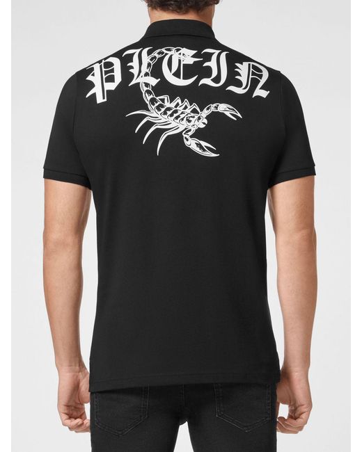 Philipp Plein Black Short-Sleeved Cotton Polo Shirt With Contrasting Logo for men