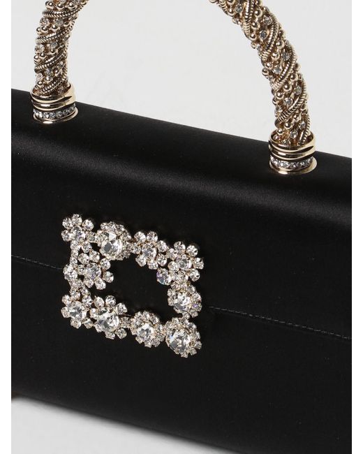 Borsa Flower Strass Jewel Buckle in raso di Roger Vivier in Black