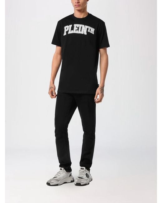 Philipp Plein Black Cotton T-Shirt With Contrasting Lettering Logo Print On The Front for men