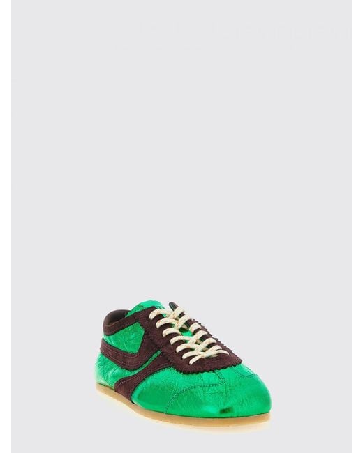 Dries Van Noten Green Laminated Leather Sneakers
