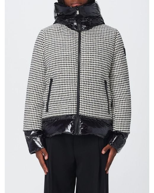 Pinko Gray Short Quilted Vichy Tweed And Nylon Down Jacket With Hood