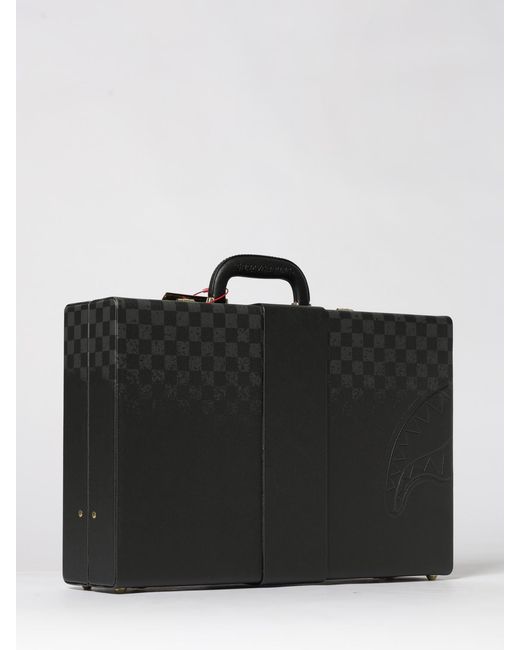Sprayground Black Spritz Checkered Saffiano Synthetic Leather Suitcase for men