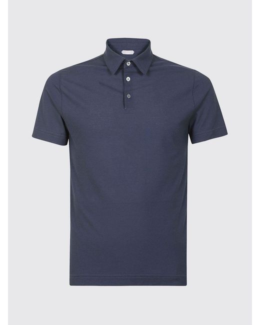 Zanone Blue Slim Fit Cotton Polo Shirt With Three-Button Placket for men