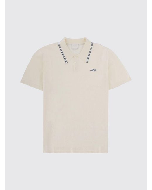 A.P.C. Natural Short-Sleeved Cotton Polo Shirt With Contrast Logo for men