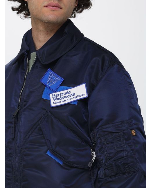 GR10K Blue Nylon Bomber Jacket With Logo for men