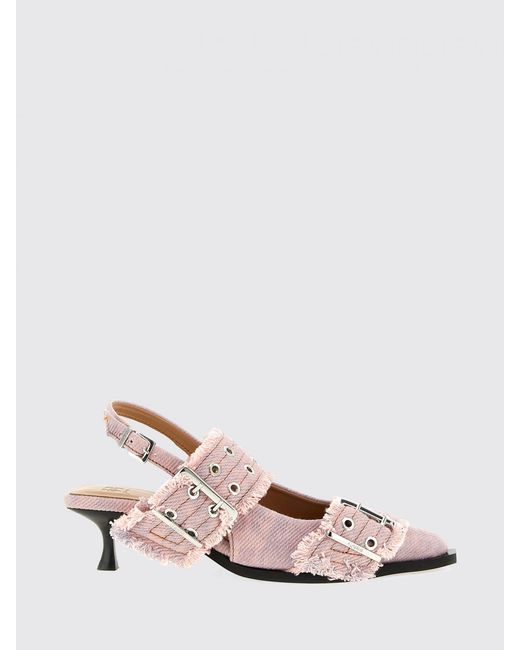 Ganni Pink Organic Cotton Canvas Slingback Pumps