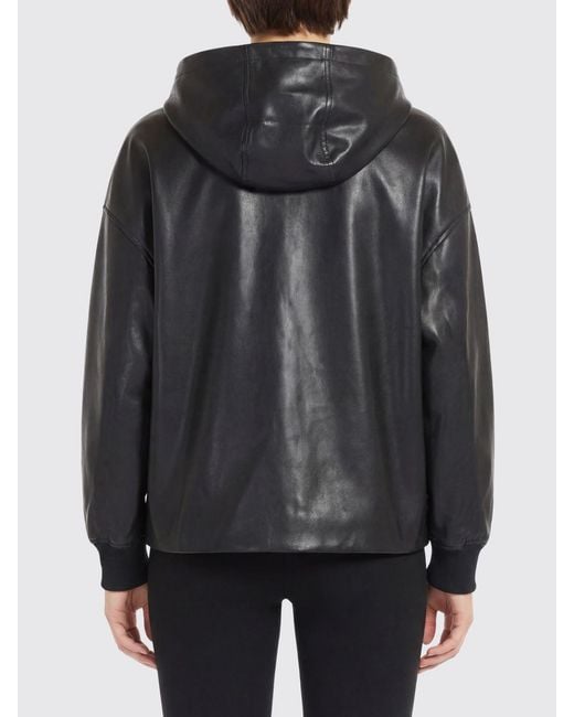 Semicouture Black Faux Leather Hooded Jacket