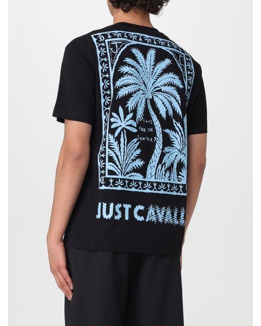 Just Cavalli Black Cotton T-Shirt With Logo for men