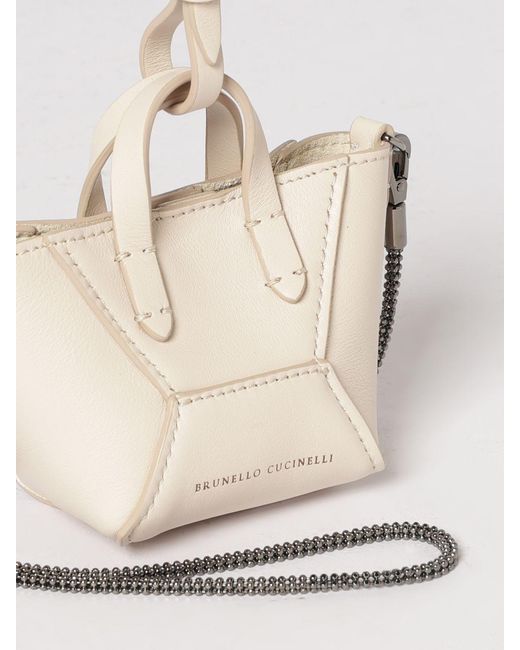 Brunello Cucinelli Natural Bc Duo Micro Calfskin Bag With Precious Chain