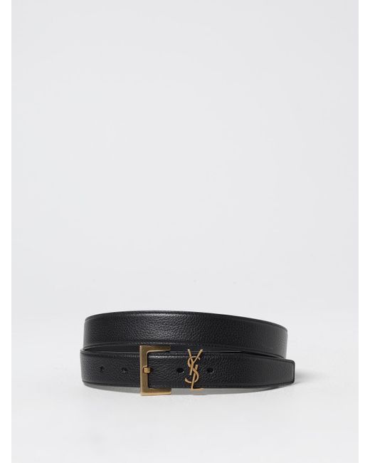Saint Laurent White Cassandre Grained Leather Belt for men