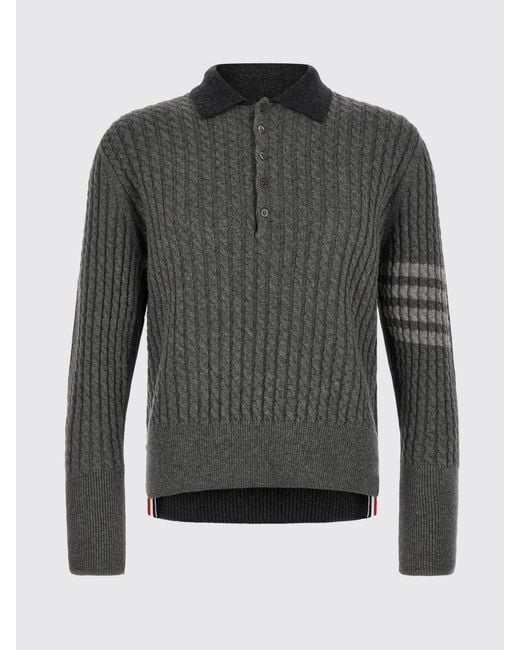 Thom Browne Gray 4-Bar Slim Fit Long-Sleeved Virgin Wool Polo for men