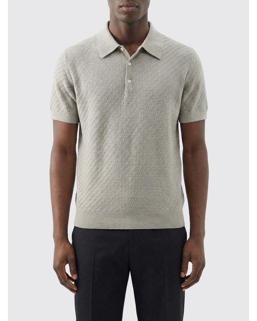 Brioni Gray Cotton And Silk Knit Polo Shirt for men