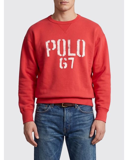 Polo Ralph Lauren Red Cotton Crew Neck Sweatshirt With Logo for men