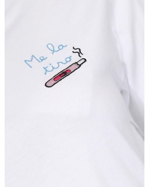 Mc2 Saint Barth White Crewneck Cotton T-Shirt With Graphic Print And Logo