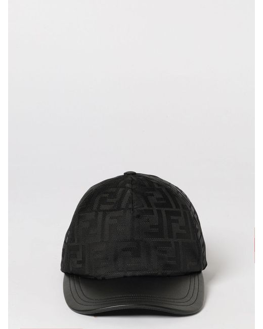 Fendi Black Ff Jacquard Nylon And Leather Hat for men