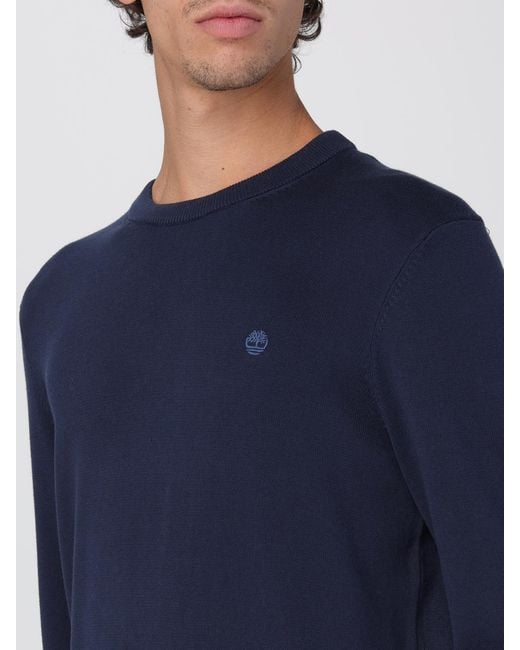 Timberland Blue Cotton Crew Neck Sweater With Logo for men