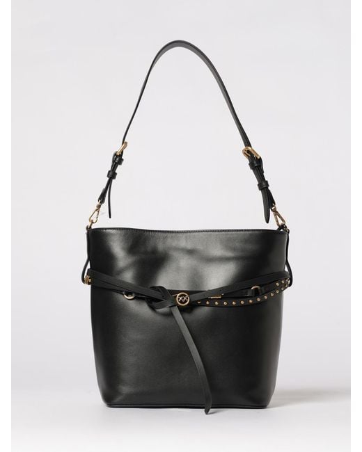 Pinko Black Belt Bag Leather Bucket Bag With Micro Studs